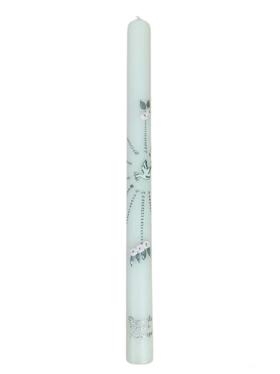 Świeca Chrzest - KWIATKI RÓŻOWE (Duch Św.) SREBRNA - 50148