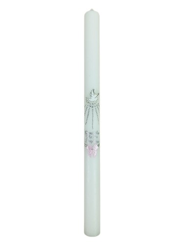 Świeca chrzest - KOKARDKA RÓŻOWA SREBRNA (Duch Św.) - 50145