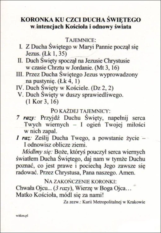 Pocztówka Zesłanie Ducha św. Koronka ku czci Ducha św. - 50115