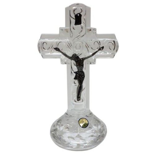 Krzyż stojący kryształowy rzeźbiony 18cm + miseczka - 50044