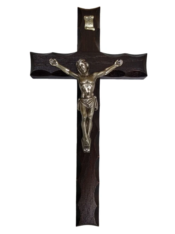 Krzyż wiszący drewniany h28cm frezowany wenge - 47648