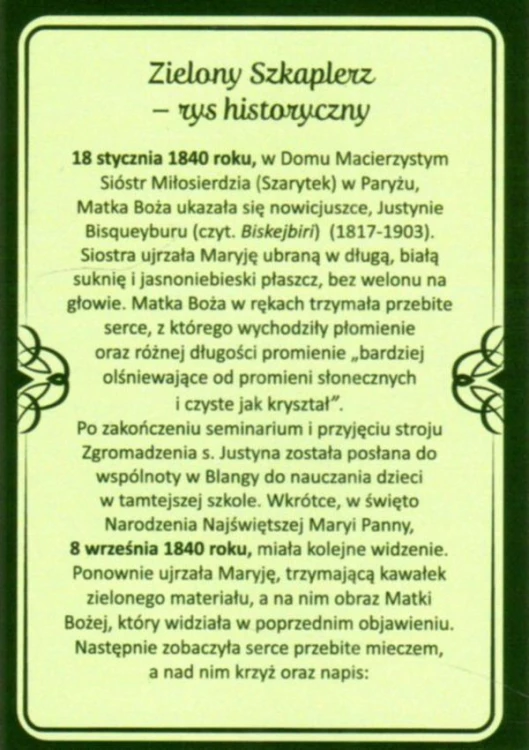 Zielony szkaplerz Niepokalanego Serca Maryi materiałowy (wzór4) - 46324