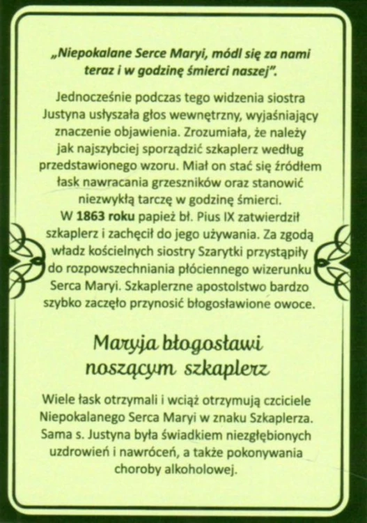 Zielony szkaplerz Niepokalanego Serca Maryi materiałowy (wzór4) - 46324