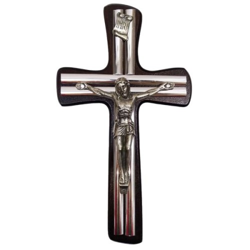 Krzyż wiszący drewniany h20cm wenge z PODWÓJNĄ wkładką - 43734