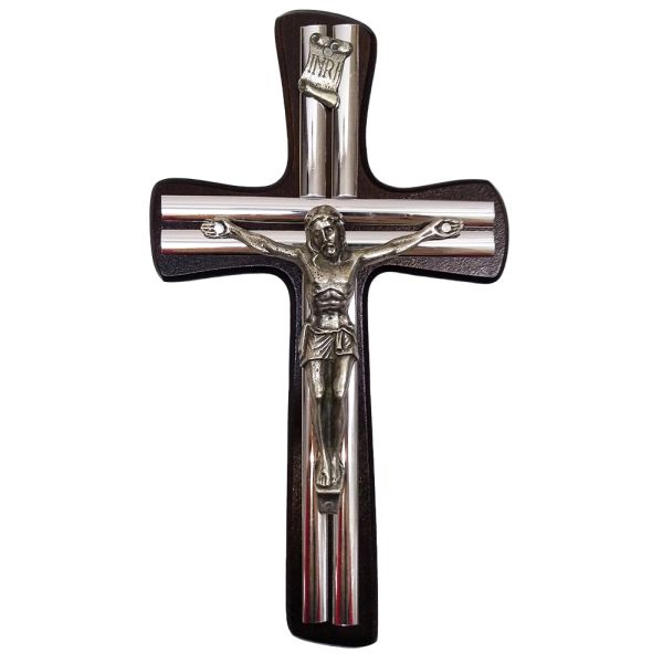 Krzyż wiszący drewniany h20cm wenge z PODWÓJNĄ wkładką - 43734