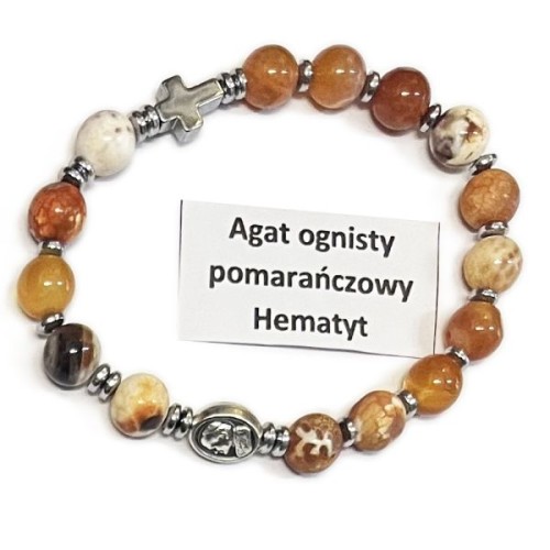 Bransoletka dziesiątka kamień naturalny - AGAT OGNISTY POMARAŃCZOWY HEMATYT - 67194