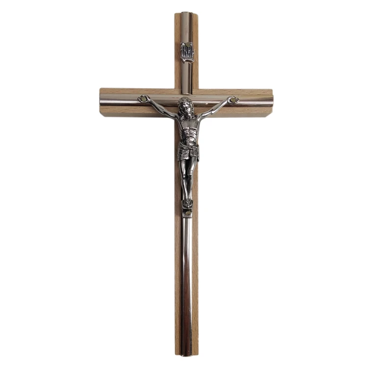 Krzyż wiszący drewniany h20cm jasny z listwą - 62866