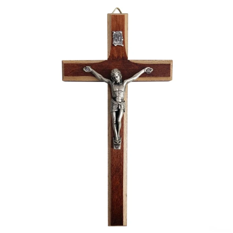 Krzyż wiszący drewniany h16cm ciemny frezowany - 62860