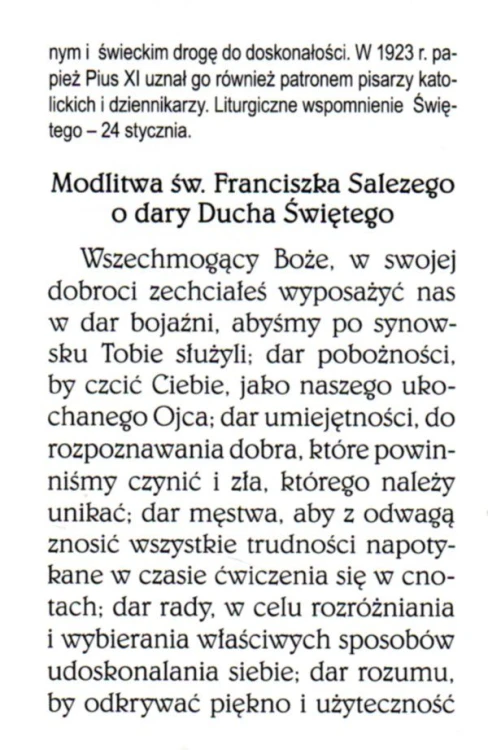 Składanka św. Franciszek Salezy. Modlitwa św. Franciszka Salezego o dary Ducha św. - 41918
