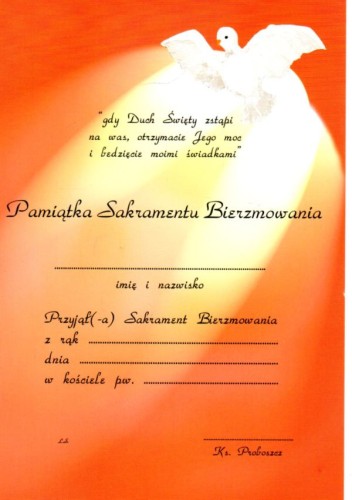 Pamiątka Sakramentu Bierzmowania A5 - ! - 40686