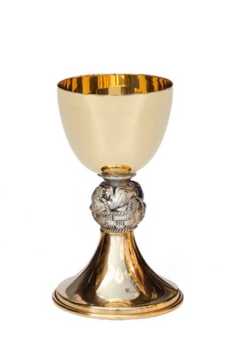 Kielich mszalny złocony z rybami wys. 18 cm - 40002