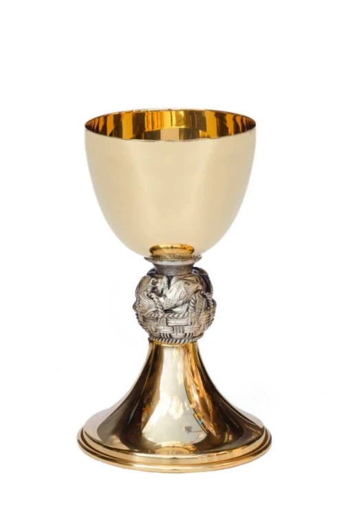 Kielich mszalny złocony z rybami wys. 18 cm - 40002