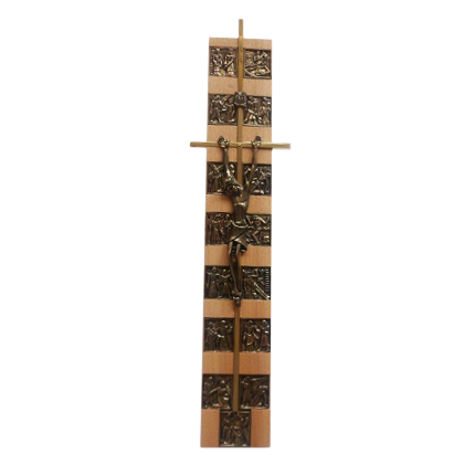 Krzyż wiszący metalowy Z DROGĄ KRZYŻOWĄ 33,5x8cm jasny - 39851