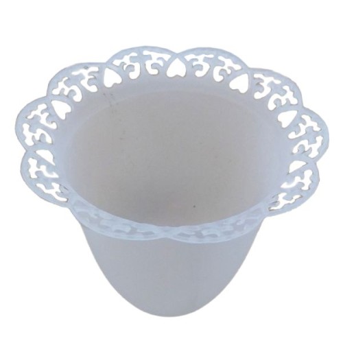 Lampion na świecę śr. 4cm tulipan BIAŁY ZDOBIONY - 39675