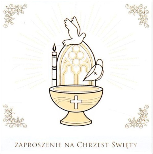 Zaproszenie Chrzest Św. - kwadrat (złote naczynie na środku) 10  szt. - 39239