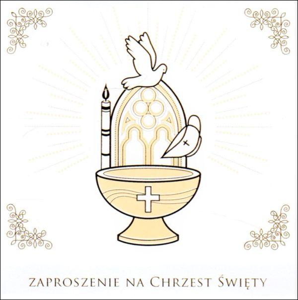 Zaproszenie Chrzest Św. - kwadrat (złote naczynie na środku) 10  szt. - 39239