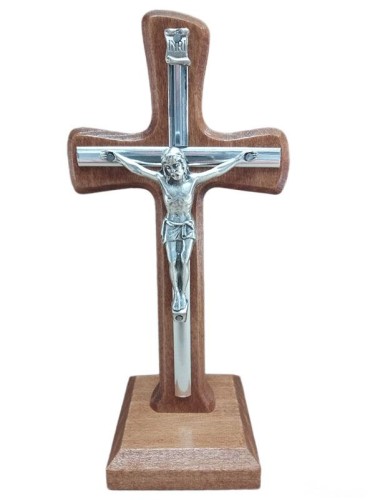Krzyż stojący drewniany h18cm MAHOŃ z pojedynczą wkładką - 38567