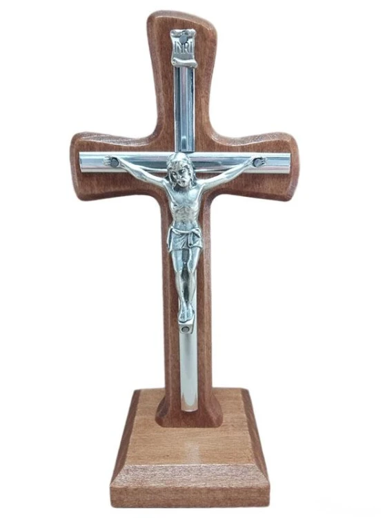 Krzyż stojący drewniany h18cm MAHOŃ z pojedynczą wkładką - 38567