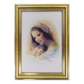 Obraz 10x15cm Matka Boża z Dzieciątkiem   tło białe rama złota - 38515