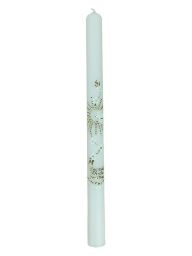 Świeca Chrzest - kwiatki białe ZŁOTA ręcznie zdobiona - 38163