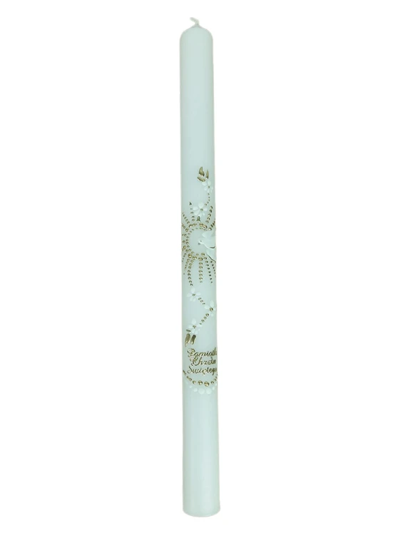 Świeca Chrzest - kwiatki białe ZŁOTA ręcznie zdobiona - 38163