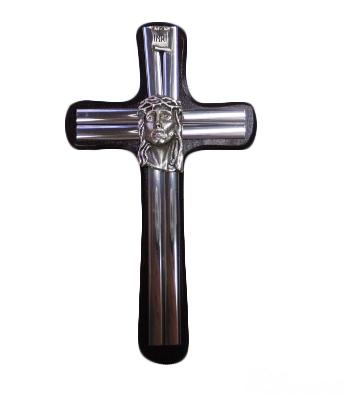Krzyż wiszący drewniany h15cm CIEMNY z główką - 37812
