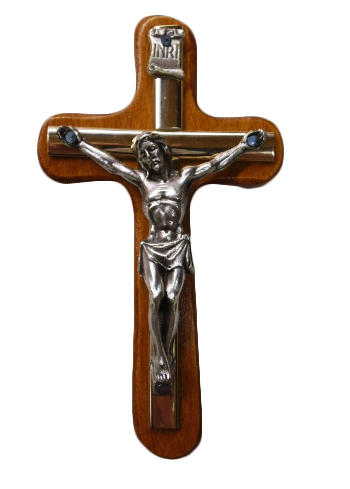 Krzyż wiszący drewniany h10cm mahoń z wkładką - 37806