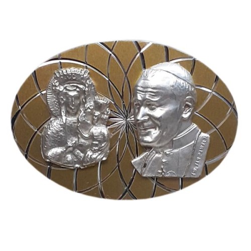 Plakietka metalowa OWAL Jan Paweł II + Matka Boża Częstochowska - 37228