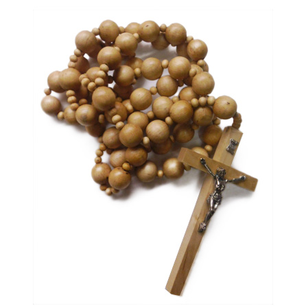 Różaniec procesyjny mały OKRĄGŁY jasny drewniany 98cm +15cm krzyżyk BEZ ŁĄCZNIKA - 36641