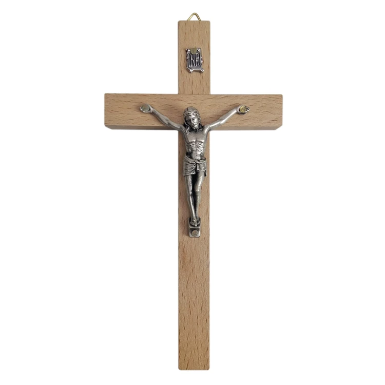 Krzyż wiszący drewniany h16cm jasny - 36175