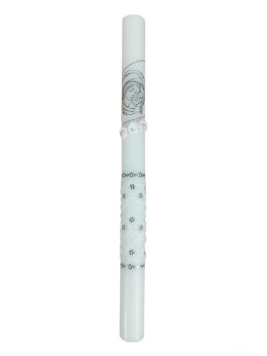 Świeca chrzest SREBRNO - różowa rzeźbiona + NAKLEJKI: imię,data - 35185