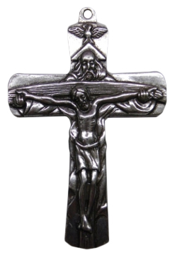 Krzyż wiszący metalowy pamiątka bierzmowania Trójca Św. h9cm odlew chrom/ox - 31932