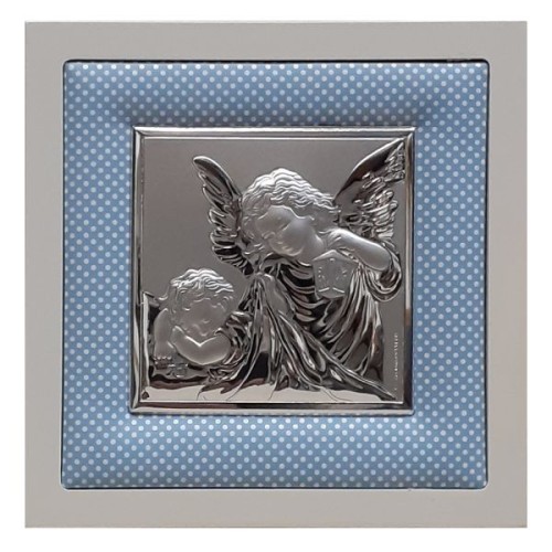 Obraz srebrny 14x14cm Anioł Stróż (latarka) na poduszeczce - ! - 25815
