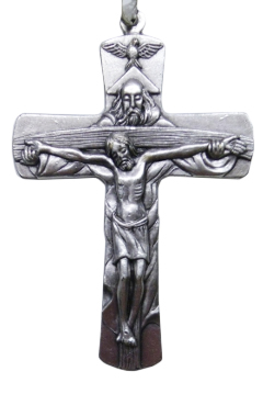 Krzyż wiszący metalowy z Trójcą Świętą 8,5cm chrom - 19631