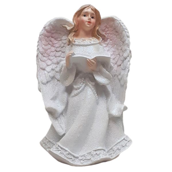 Figura Anioł stojący 23cm biały (różowe skrzydła) 2 rodzaje - 19266