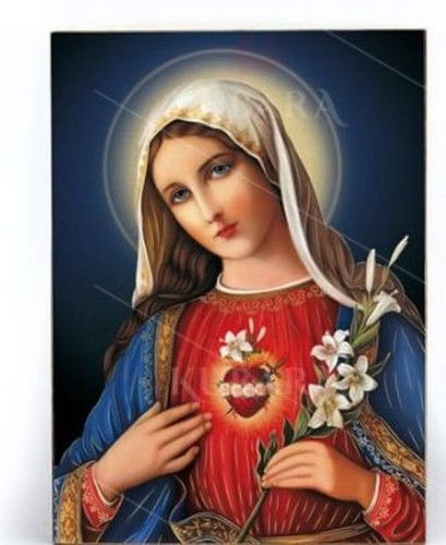 Ikona mała 12x16cm Serce Matki Bożej na desce - 16415
