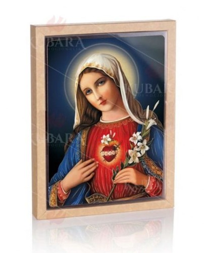 Ikona mała 12x16cm Serce Matki Bożej na desce - 16415