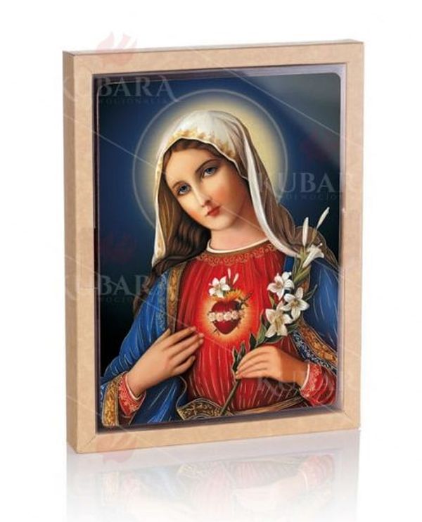Ikona mała 12x16cm Serce Matki Bożej na desce - 16415
