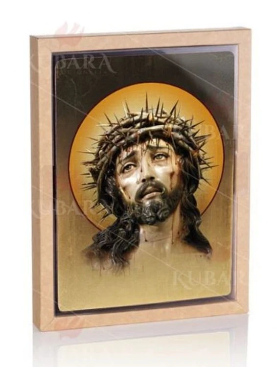 Ikona mini 11x14cm Jezus Chrystus umęczony na desce (korona cierniowa) - 16386