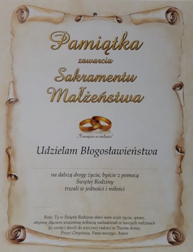 Obrazek 20x25cm Św. Rodzina/PAMIĄTKA ZAWARCIA SAKRAMENTU MAŁŻEŃSTWA na płycie - 16300