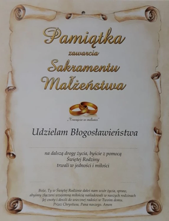 Obrazek 20x25cm Św. Rodzina/PAMIĄTKA ZAWARCIA SAKRAMENTU MAŁŻEŃSTWA na płycie - 16300