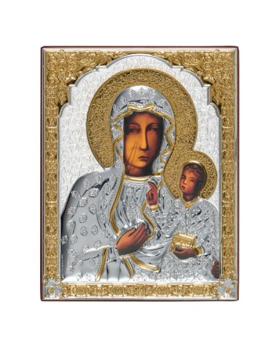 Ikona (grecka) srebrna częściowo pozłacana Matka Boża Częstochowska 10x13 cm - 16036 8056697702880