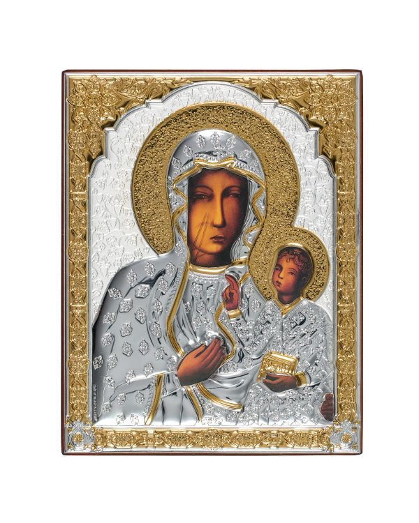 Ikona (grecka) srebrna częściowo pozłacana Matka Boża Częstochowska 10x13 cm - 16036 8056697702880