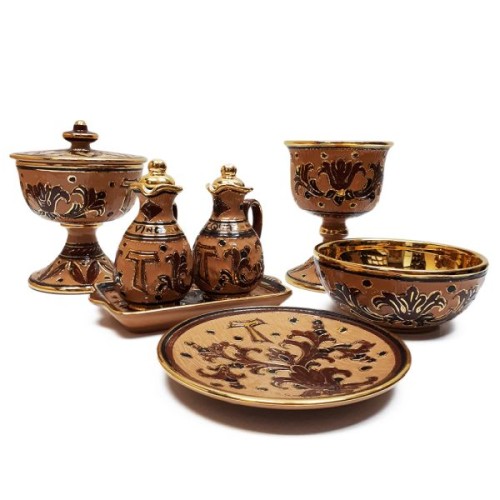Komplet mszalny pozłacany/CERAMIKA: kielich puszka, patena, 16cm - 15277