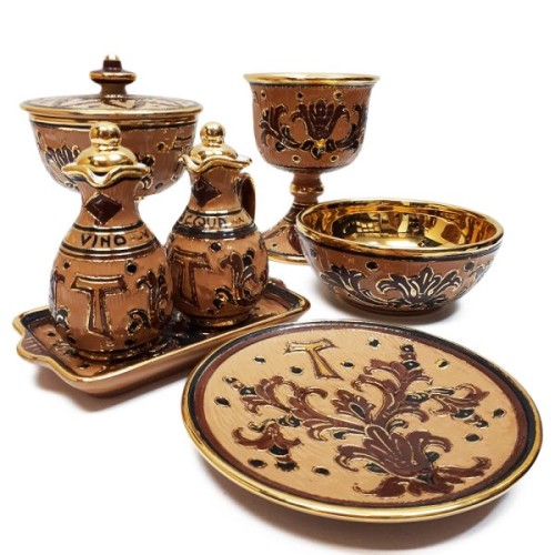 Komplet mszalny pozłacany/CERAMIKA: kielich puszka, patena, 16cm - 15277