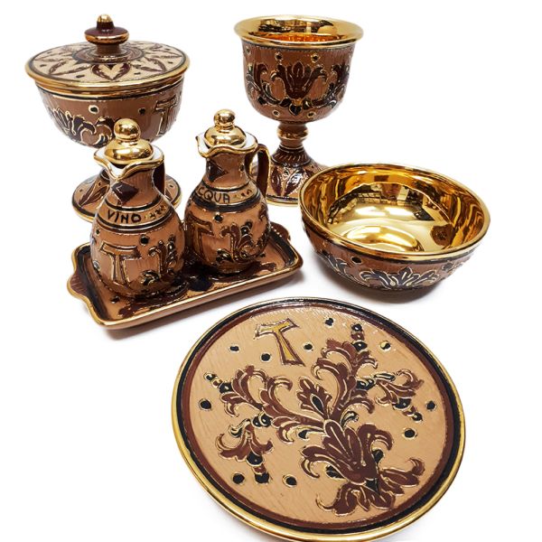 Komplet mszalny pozłacany/CERAMIKA: kielich puszka, patena, 16cm - 15277