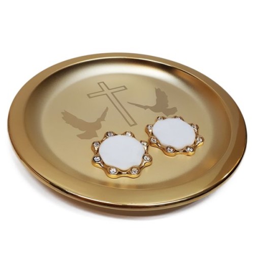 Tacka pod obrączki ślubne z kamieniami (pozłacana) *16cm - 15176