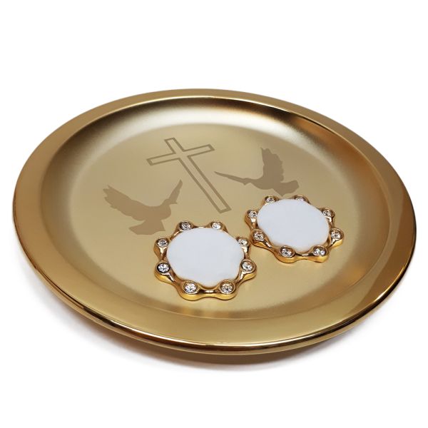 Tacka pod obrączki ślubne z kamieniami (pozłacana) *16cm - 15176