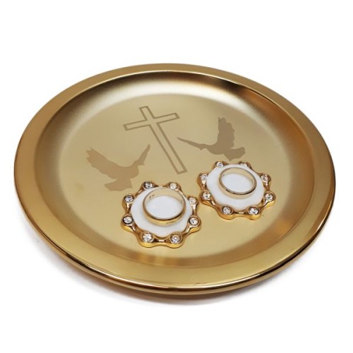 Tacka pod obrączki ślubne z kamieniami (pozłacana) *16cm - 15176