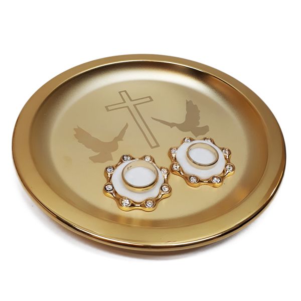 Tacka pod obrączki ślubne z kamieniami (pozłacana) *16cm - 15176